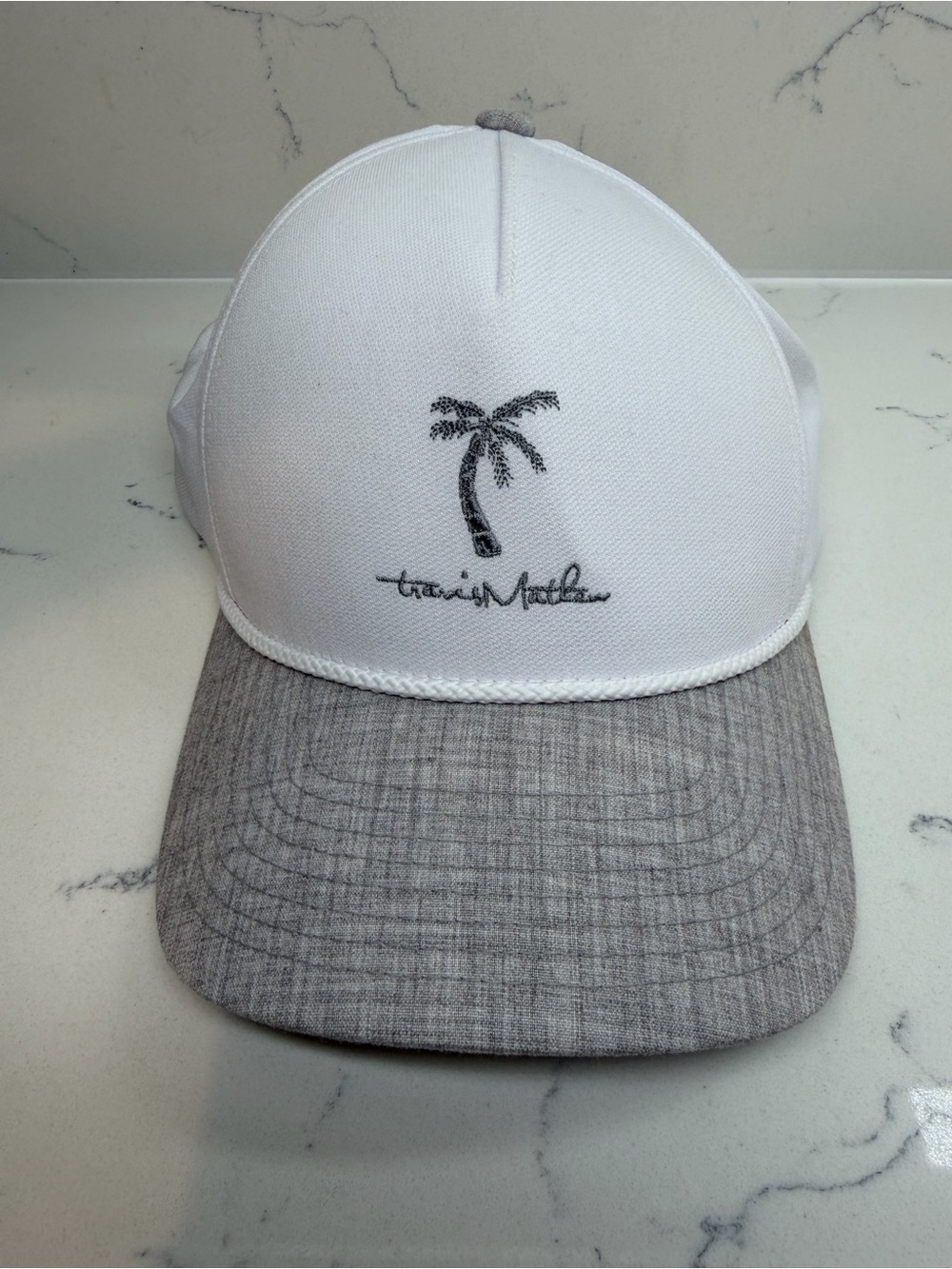 Travis Mathew White Front with Gray Bill Palm Embroidered Cap